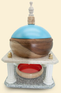 blue-topped orb on a stand